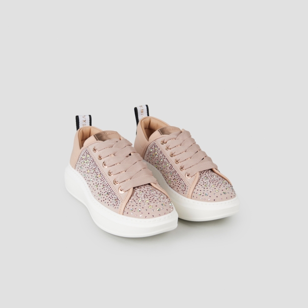 Sneakers Alexander Smith wembley donna in pelle rosa pastello e full strass - 4