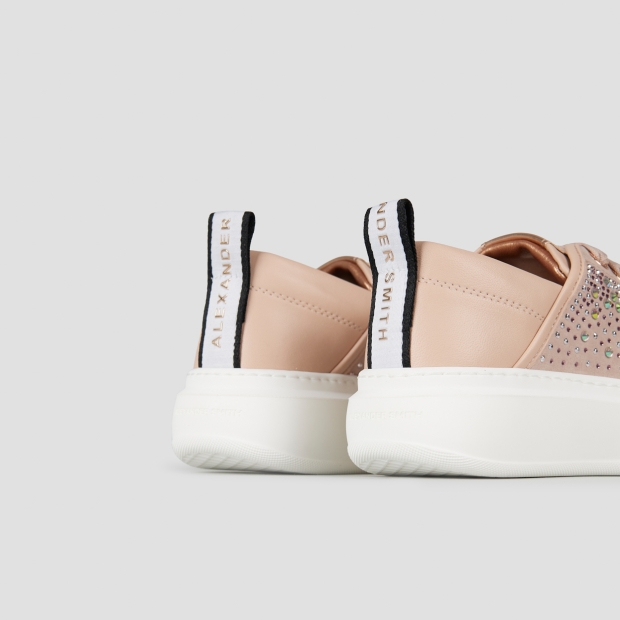 Sneakers Alexander Smith wembley donna in pelle rosa pastello e full strass - 5