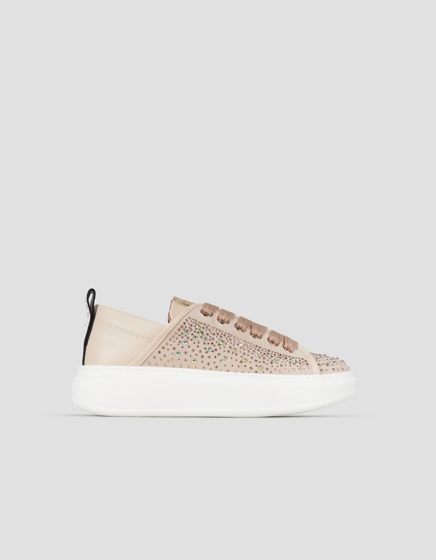Sneakers Alexander Smith wembley donna in pelle beige e full strass - 1