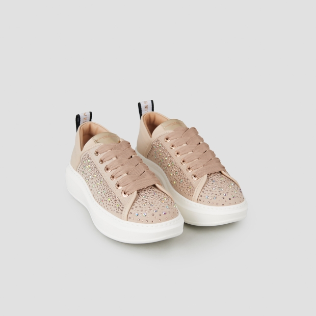 Sneakers Alexander Smith wembley donna in pelle beige e full strass - 4