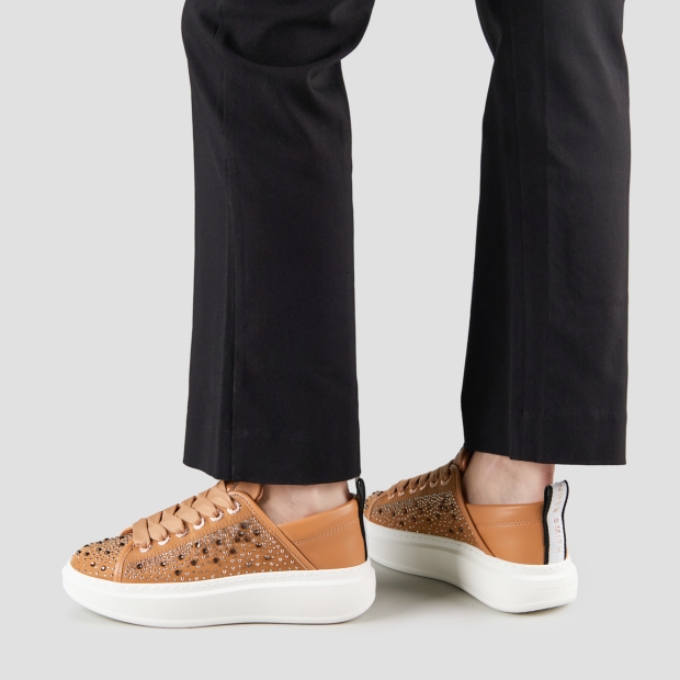 Sneakers Alexander Smith wembley donna in pelle marrone e full strass - 2