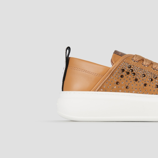 Sneakers Alexander Smith wembley donna in pelle marrone e full strass - 3