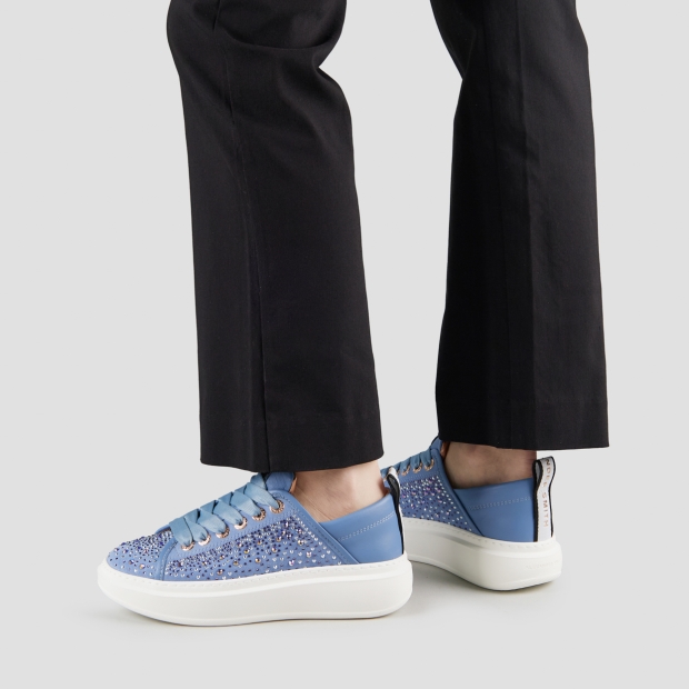 Sneakers Alexander Smith wembley donna in pelle azzurra e full strass - 2