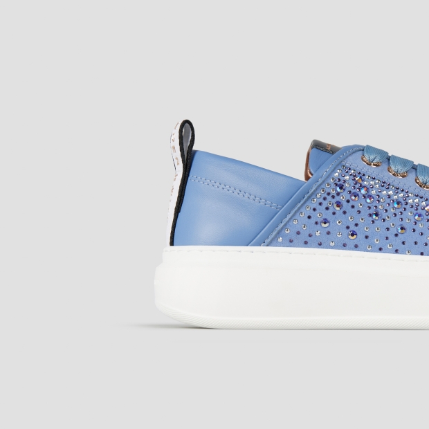 Sneakers Alexander Smith wembley donna in pelle azzurra e full strass - 3