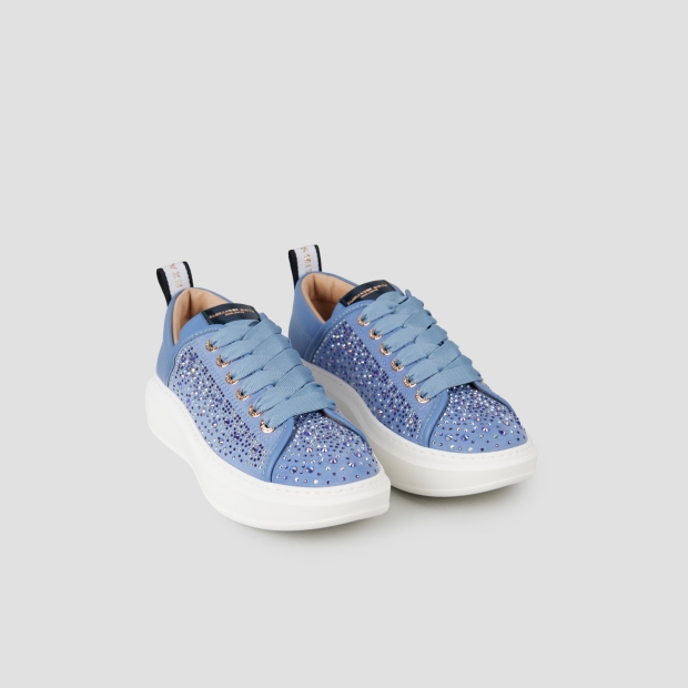 Sneakers Alexander Smith wembley donna in pelle azzurra e full strass - 4