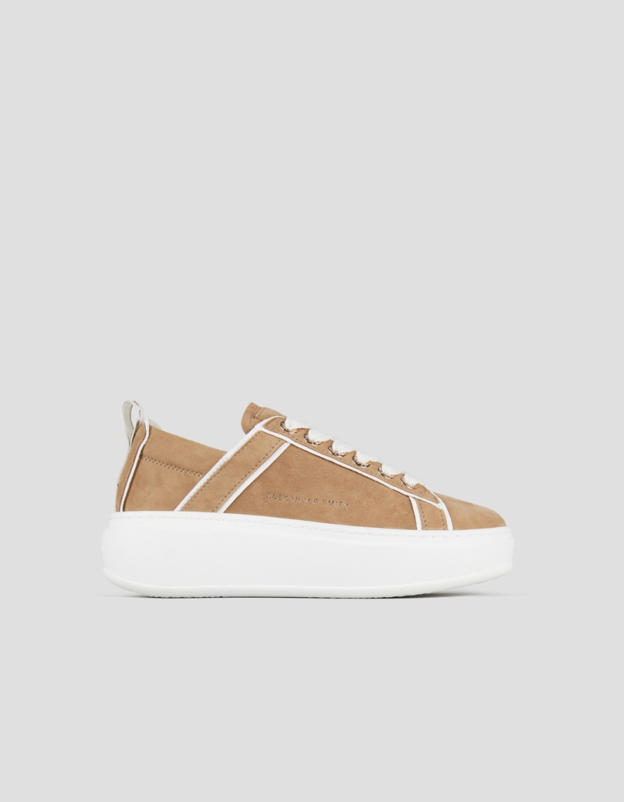 Sneakers Alexander Smith wembley alta donna in camoscio marrone e dettagli in pelle bianca - 1