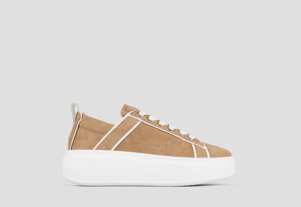 Sneakers Alexander Smith wembley alta donna in camoscio marrone e dettagli in pelle bianca - 1