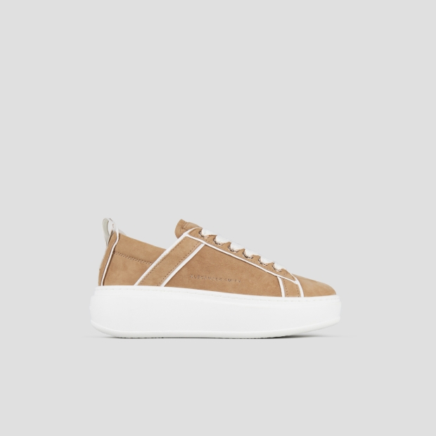 Sneakers Alexander Smith wembley alta donna in camoscio marrone e dettagli in pelle bianca - 1