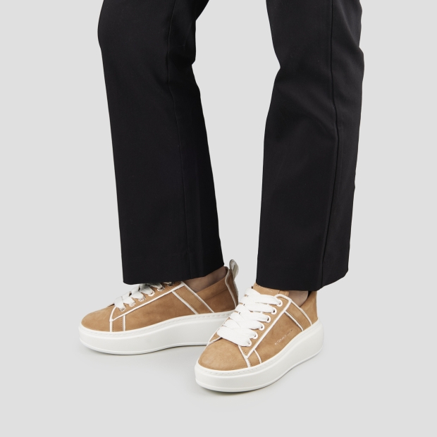 Sneakers Alexander Smith wembley alta donna in camoscio marrone e dettagli in pelle bianca - 2