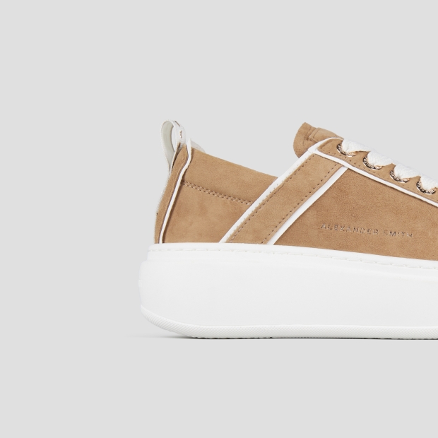 Sneakers Alexander Smith wembley alta donna in camoscio marrone e dettagli in pelle bianca - 3