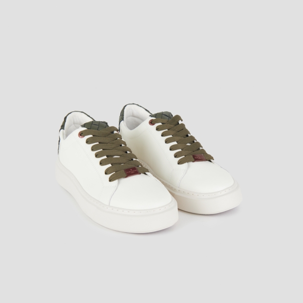 Sneakers Alexander Smith london uomo in pelle bianca e tallone in pelle intrecciata verde - 4