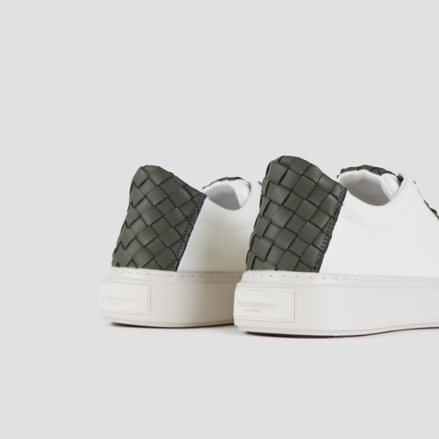 Sneakers Alexander Smith london uomo in pelle bianca e tallone in pelle intrecciata verde - 5