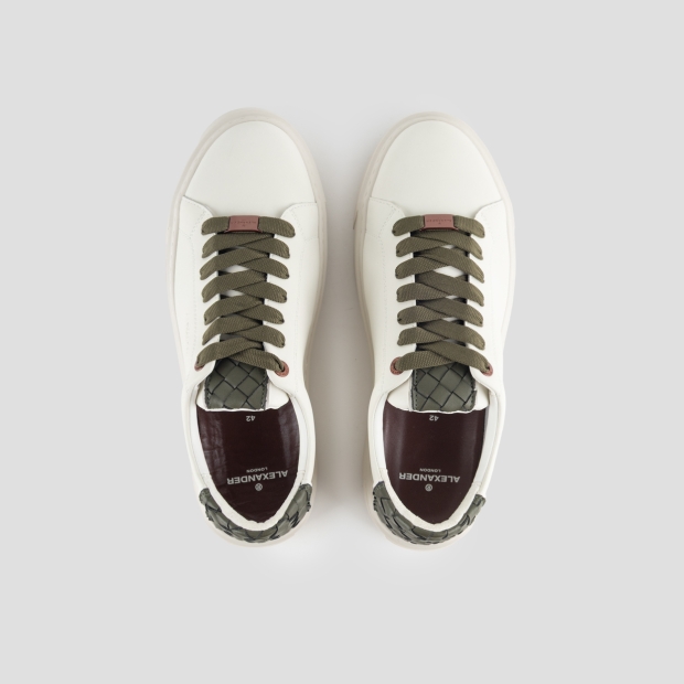 Sneakers Alexander Smith london uomo in pelle bianca e tallone in pelle intrecciata verde - 6