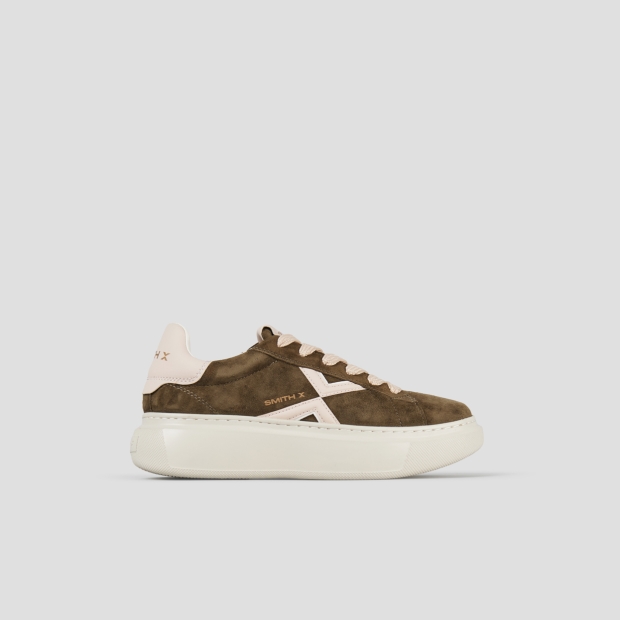 Sneakers Alexander Smith college donna in suede verde, tallone e logo laterale rosa - 3