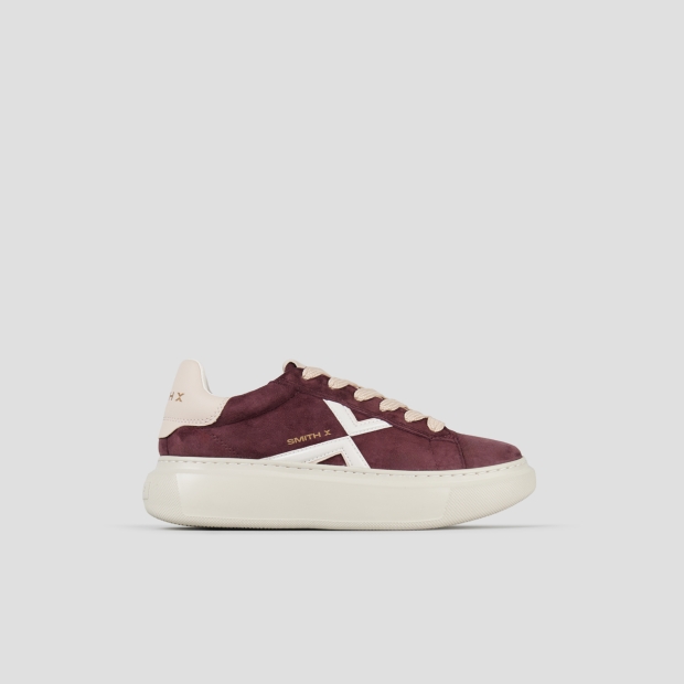 Sneakers Alexander Smith college donna in suede bordeaux, logo laterale bianco e tallone rosa - 1