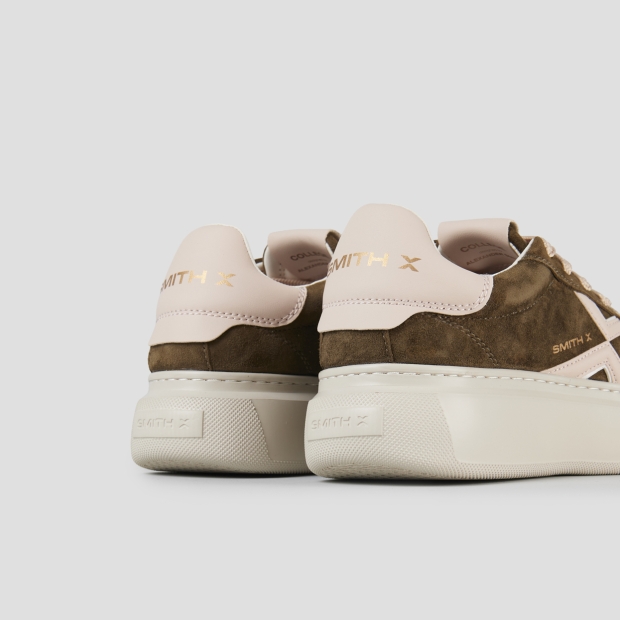 Sneakers Alexander Smith college donna in suede verde, tallone e logo laterale rosa - 5