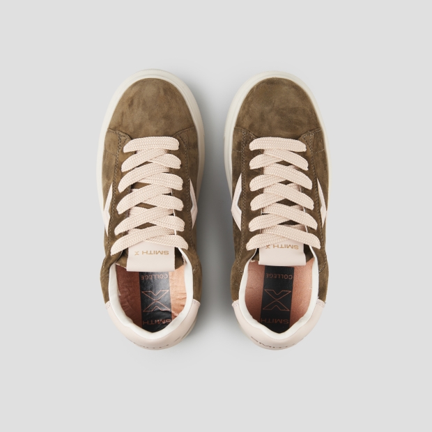 Sneakers Alexander Smith college donna in suede verde, tallone e logo laterale rosa - 6