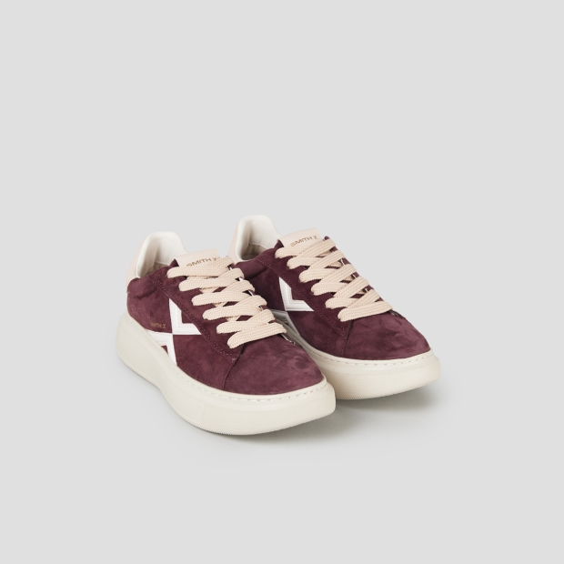 Sneakers Alexander Smith college donna in suede bordeaux, logo laterale bianco e tallone rosa - 4