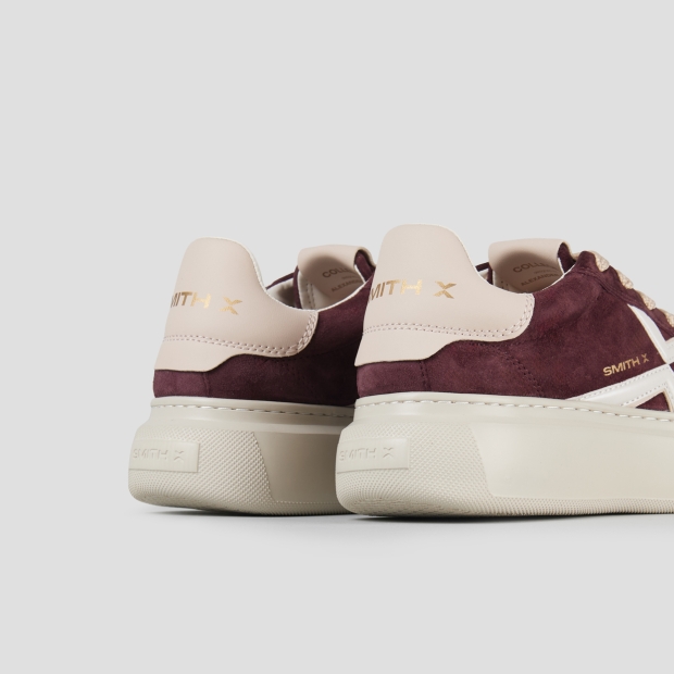 Sneakers Alexander Smith college donna in suede bordeaux, logo laterale bianco e tallone rosa - 5