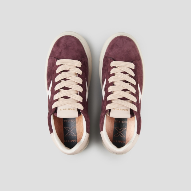 Sneakers Alexander Smith college donna in suede bordeaux, logo laterale bianco e tallone rosa - 6