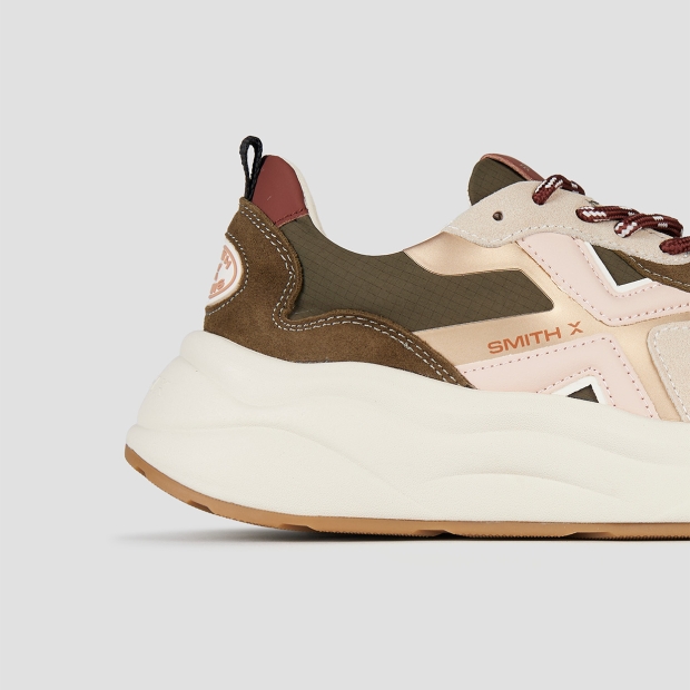 Sneakers Alexander Smith horizon donna in suede e ripstop verdi e logo laterale rosa - 3