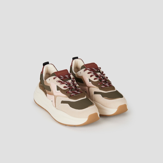 Sneakers Alexander Smith horizon donna in suede e ripstop verdi e logo laterale rosa - 4