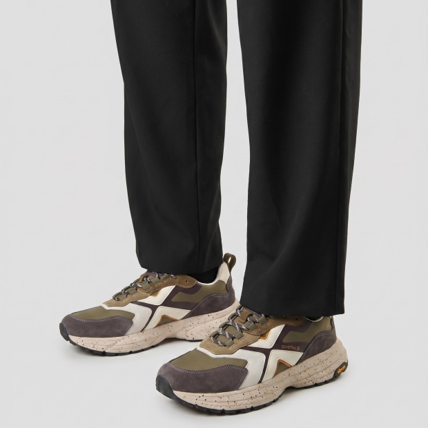 Sneakers Alexander Smith horizon uomo in suede grigio e ripstop verde con suola vibram - 2