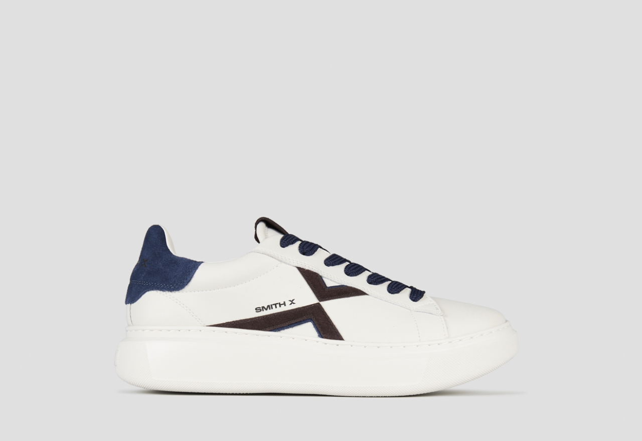Sneakers Alexander Smith college uomo in pelle bianca e dettagli in camoscio - 1