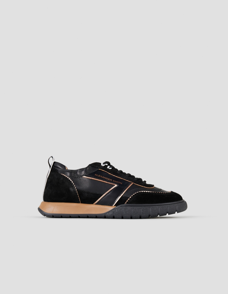 Sneakers Alexander Smith abbey donna in pelle e suede nero con battistrada nero - 1