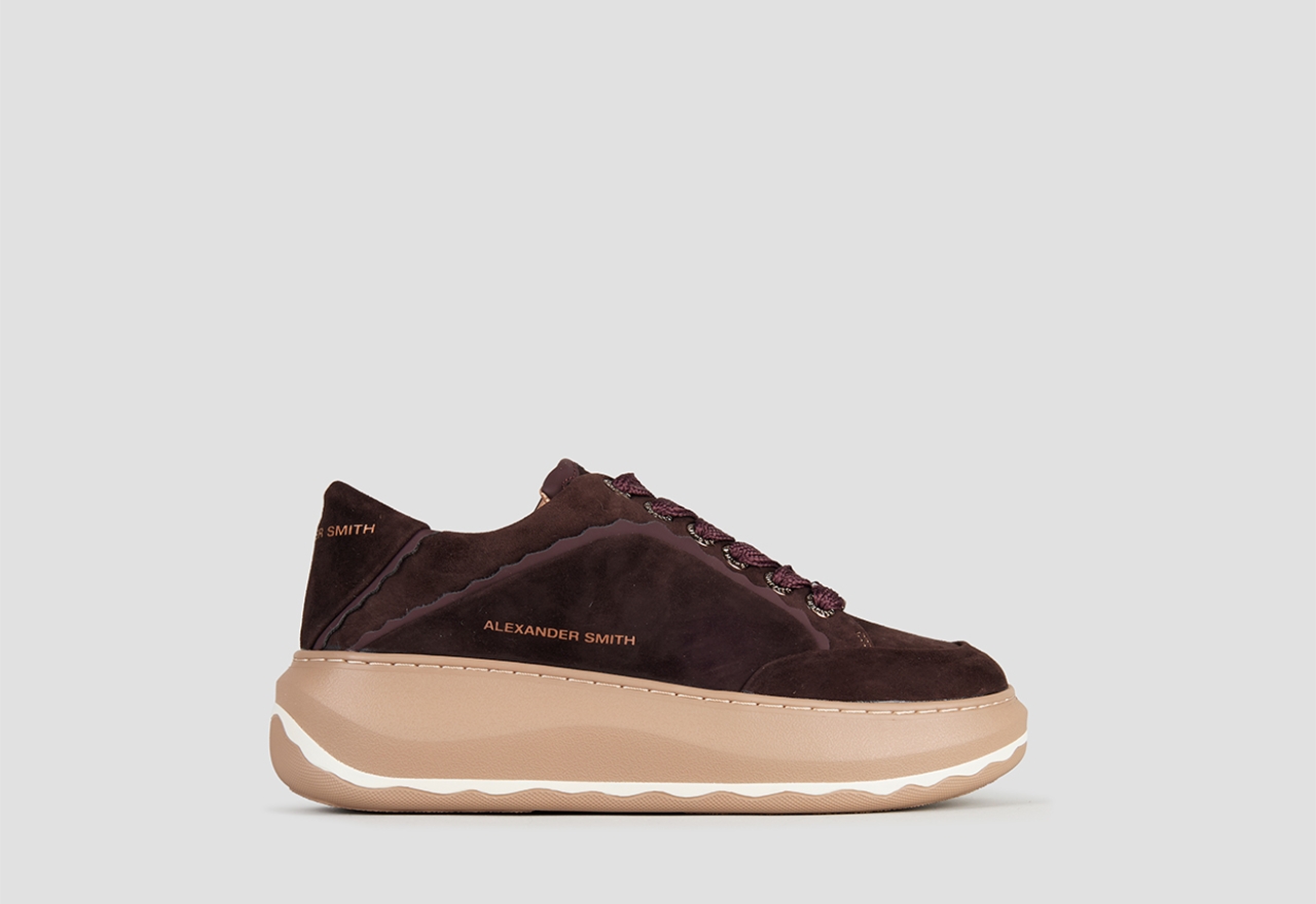 Sneakers Alexander Smith mayfair donna in suede marrone scuro e dettagli bordeaux - 1