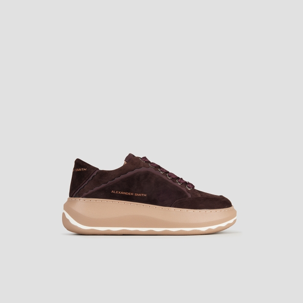 Sneakers Alexander Smith mayfair donna in suede marrone scuro e dettagli bordeaux - 1