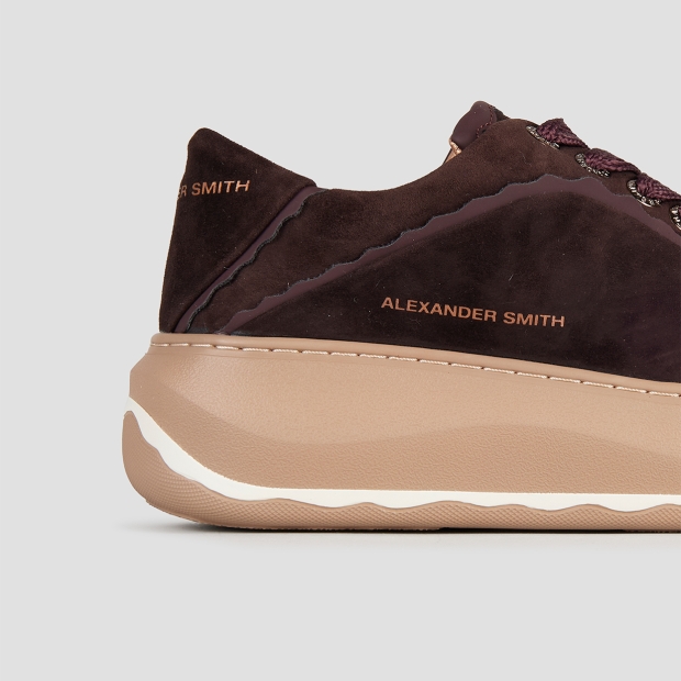 Sneakers Alexander Smith mayfair donna in suede marrone scuro e dettagli bordeaux - 3