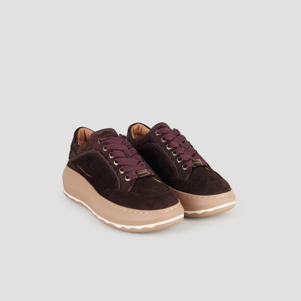 Sneakers Alexander Smith mayfair donna in suede marrone scuro e dettagli bordeaux - 4