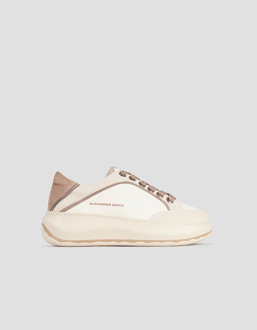 Sneakers Alexander Smith mayfair donna in nappa bianca e tallone in suede taupe - 1