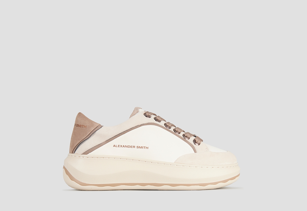 Sneakers Alexander Smith mayfair donna in nappa bianca e tallone in suede taupe - 1