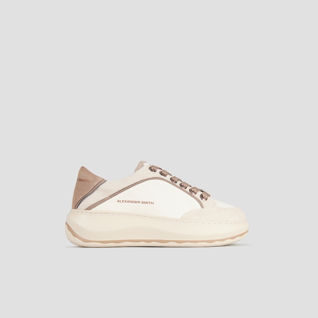 Sneakers Alexander Smith mayfair donna in nappa bianca e tallone in suede taupe - 1