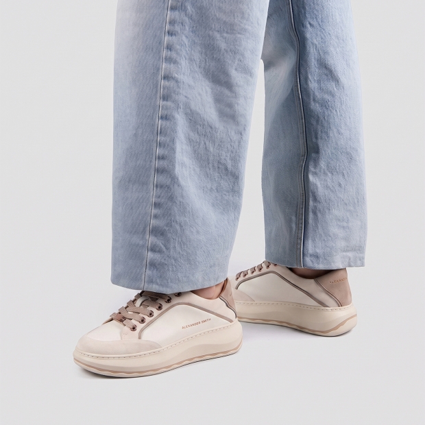 Sneakers Alexander Smith mayfair donna in nappa bianca e tallone in suede taupe - 2