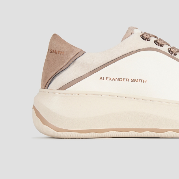 Sneakers Alexander Smith mayfair donna in nappa bianca e tallone in suede taupe - 3