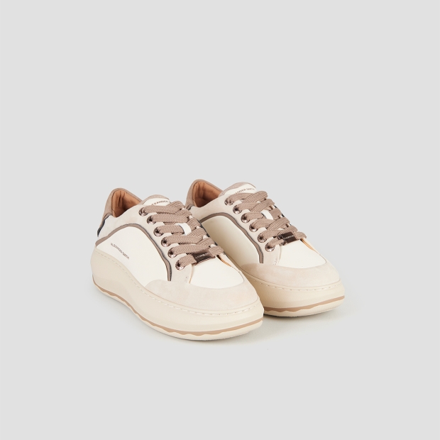 Sneakers Alexander Smith mayfair donna in nappa bianca e tallone in suede taupe - 4