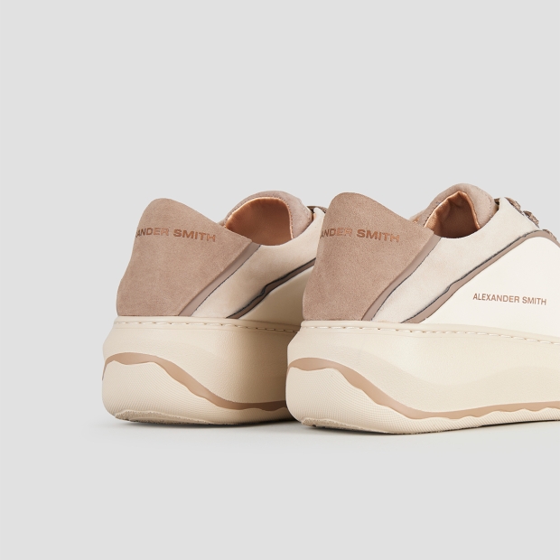 Sneakers Alexander Smith mayfair donna in nappa bianca e tallone in suede taupe - 5