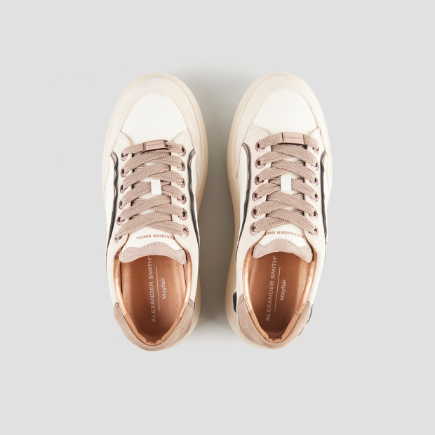 Sneakers Alexander Smith mayfair donna in nappa bianca e tallone in suede taupe - 6