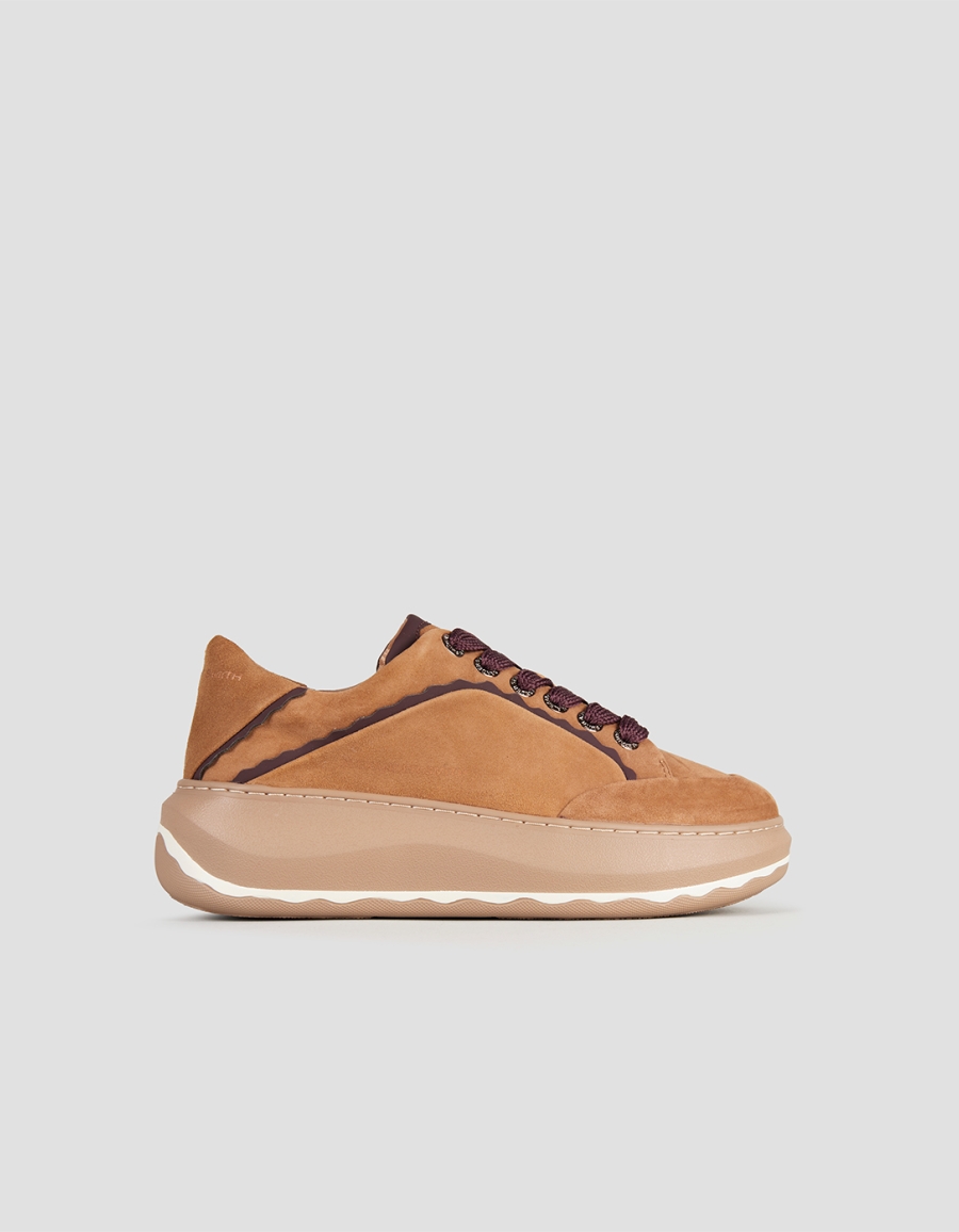 Sneakers Alexander Smith mayfair donna in suede cognac e dettagli bordeaux - 1