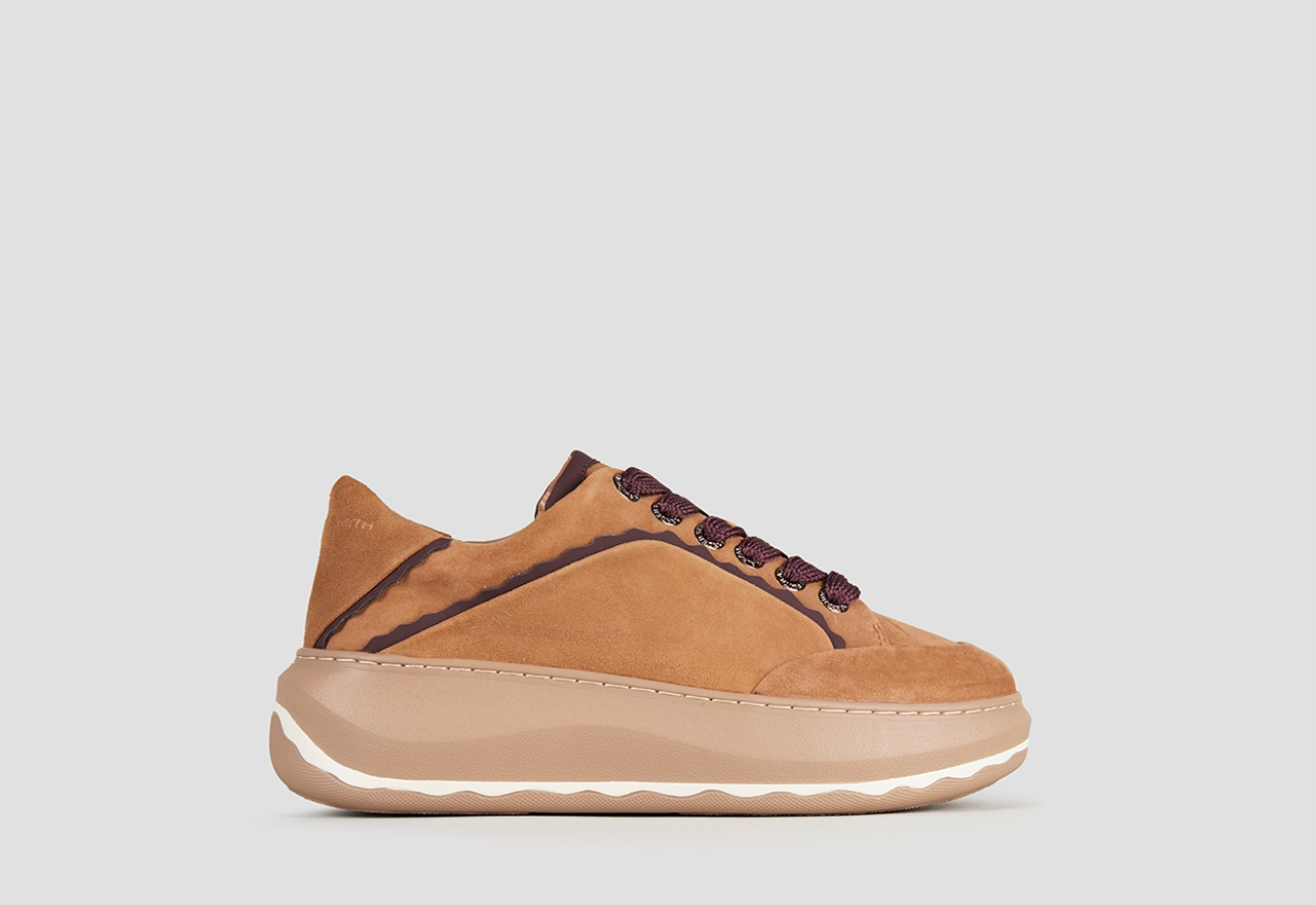 Sneakers Alexander Smith mayfair donna in suede cognac e dettagli bordeaux - 1