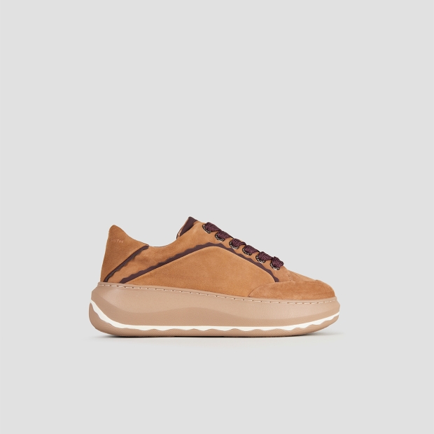 Sneakers Alexander Smith mayfair donna in suede cognac e dettagli bordeaux - 1