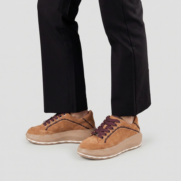 Sneakers Alexander Smith mayfair donna in suede cognac e dettagli bordeaux - 2