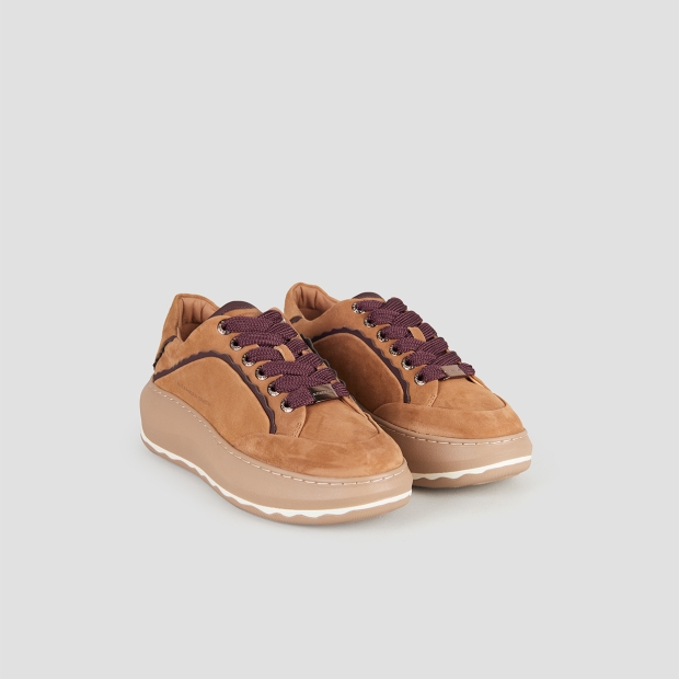Sneakers Alexander Smith mayfair donna in suede cognac e dettagli bordeaux - 4