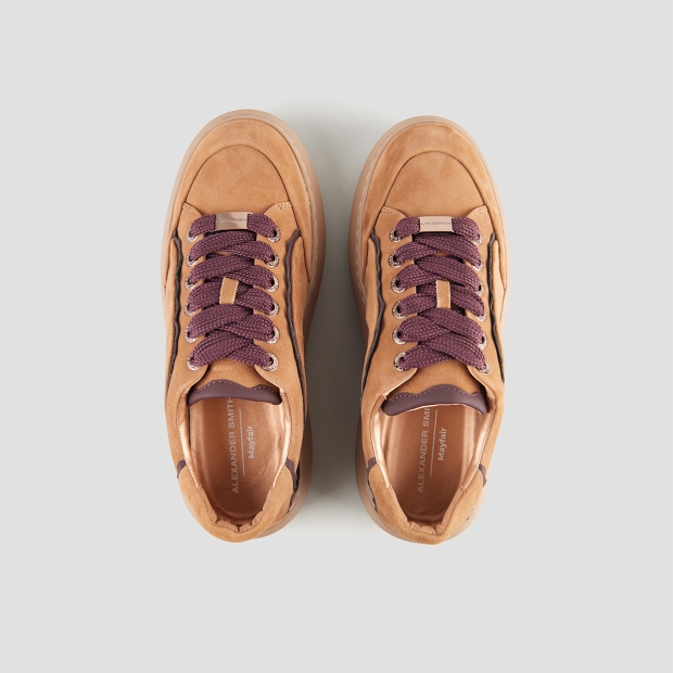 Sneakers Alexander Smith mayfair donna in suede cognac e dettagli bordeaux - 6