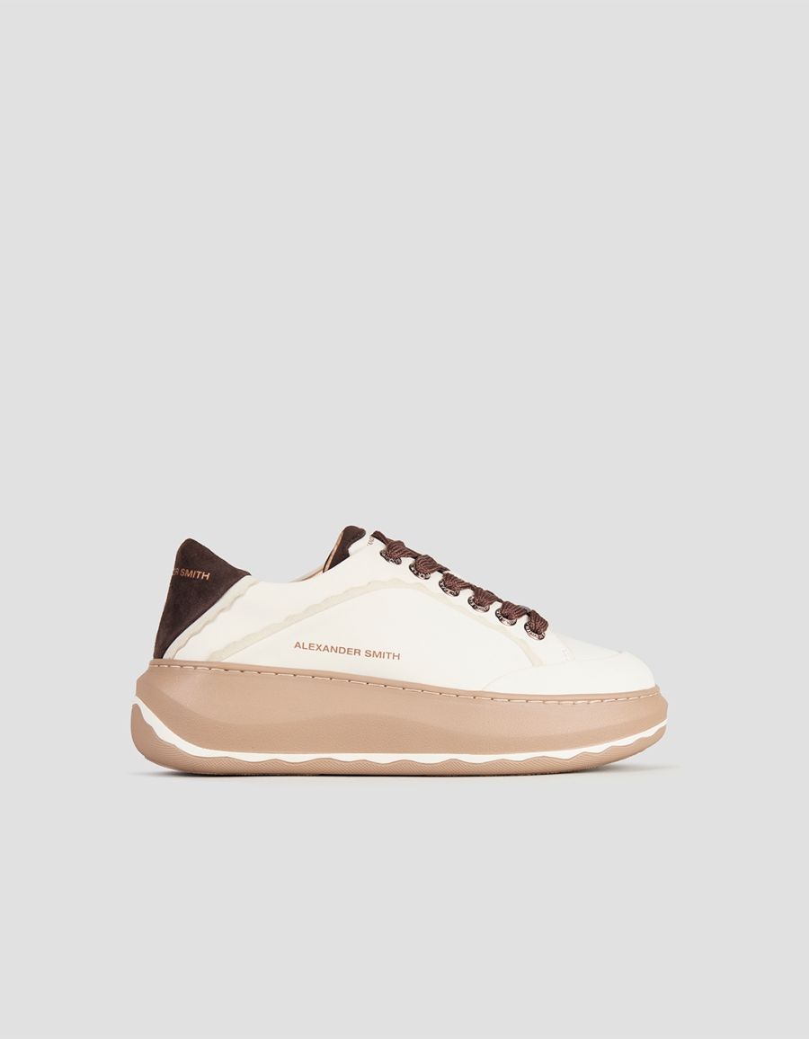 Sneakers Alexander Smith mayfair donna in nappa bianca e tallone in suede marrone - 1