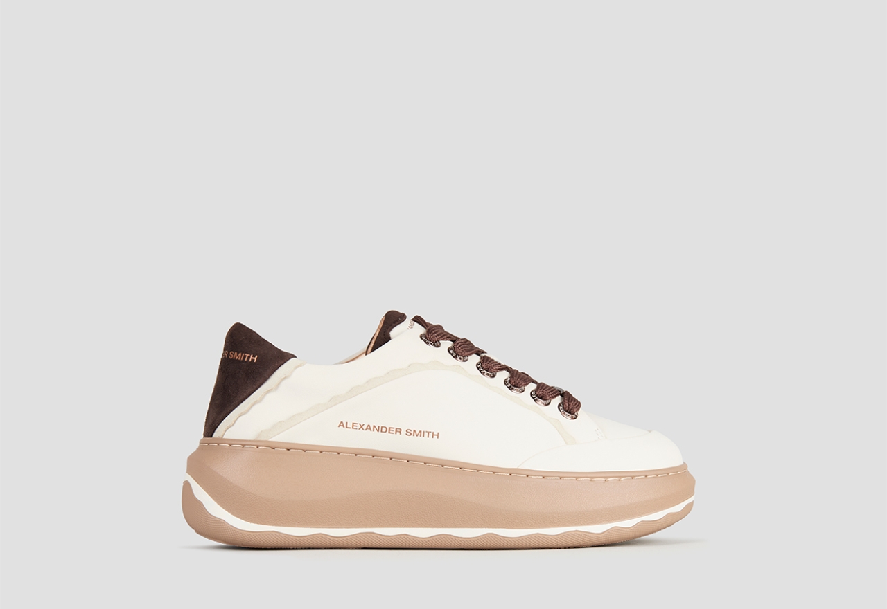 Sneakers Alexander Smith mayfair donna in nappa bianca e tallone in suede marrone - 1