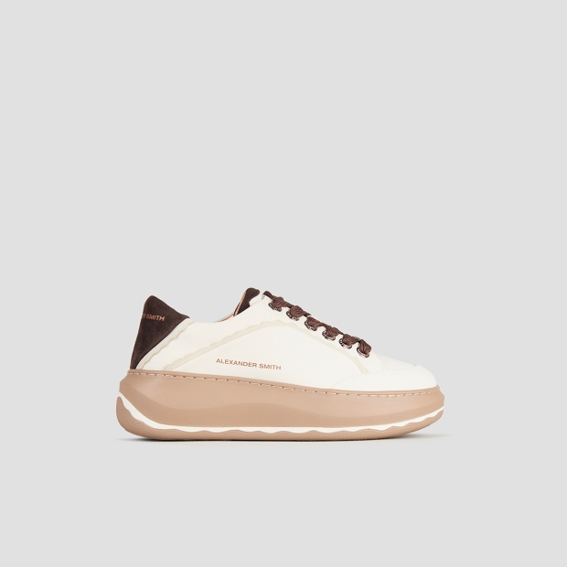 Sneakers Alexander Smith mayfair donna in nappa bianca e tallone in suede marrone - 1